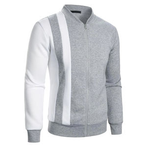 <b>Men's</b> Trendy High Street <b>Grey</b> and White Color Bomber Jacket Full Zip Stand Collar Front Logo Winter Outerwear Stylish - Product Image 4