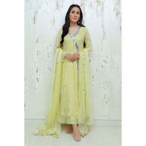 Conjunto de Dupatta y Pantalones Kalidaar con Infusión de Limón en Chifón para Primavera/Verano - Product Image 1