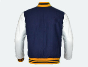 Nueva chaqueta Versity de mangas de cuero de lana a la moda para hombre, ropa informal, chaquetas Versity de mangas de cuero de lana teñidas lisas para hombre - Product Image 2