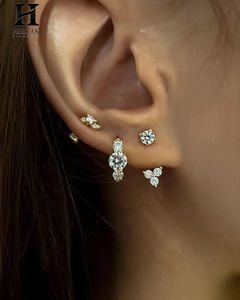 14K Gold Three-Stone Diamond Hoop <b>Earrings</b>, Luxury Fine Jewelry Manufacturer - Product Image 3