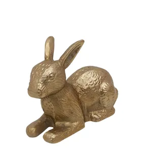मनमोहक सर्वोत्तम उत्पाद एल्यूमिनियम खरगोश सजावटी मूर्तिकला रफ पीतल सोने के रंग का टेबलटॉप ईस्टर सजावट और होटल बेचना