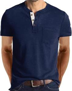 Chemises Henley décontractées à manches courtes pour hommes, t-shirts à boutons tendance avec poche - Product Image 3