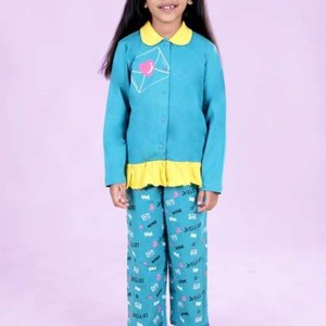 Vêtements de nuit d'été pour enfants Satin Silk Short Sleeve Trouser 2Pcs Set Girls Solid Color Lapel With Button Children Night Wear - Product Image 5