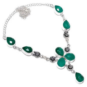 Collier en argent sterling 925 fait main avec pierre précieuse onyx vert de qualité AAA+, taille 18 Cus-Jew60 - Product Image 1