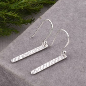 925 Sterling <b>Silver</b> Handmade <b>Stud</b> Earrings Beautiful Designer Dangle Hammered Texture Wedding/Anniversary Suitable <b>Silver</b> Plated - Product Image 2