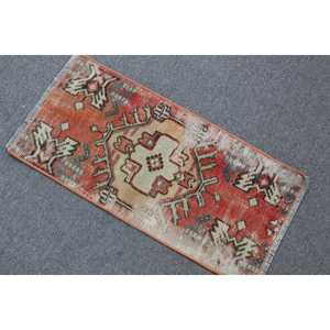 Tapis de 1,2 x 2,5 pieds, tapis turc vintage, tapis en laine rouge - Product Image 3