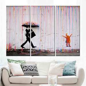 Tableau imprimé sur toile : Décoration murale inspirée de Banksy - 3 panneaux, 3P-Gallery Wrapped - Product Image 1