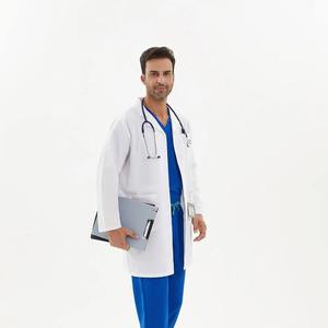 Bata de laboratorio blanca de manga larga para hombre, ropa de trabajo de laboratorio, cuello de solapa, blusa de uniforme de enfermera con botones - Product Image 3