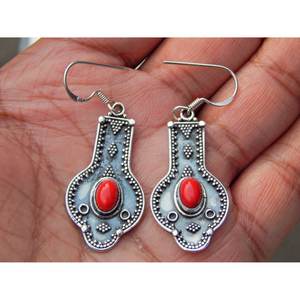 Pendiente de Coral de Plata de Ley 925 con piedras preciosas, joyería de cristal fino hecha a mano, artículo de regalo para niñas y mujeres - Product Image 5