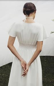 Design haut de gamme femmes a-ligne mi-longue col en V robe couleur unie taille cintrée tricot pour adultes Sexy Style formel automne hiver - Product Image 6