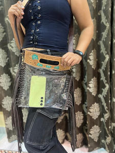 Nueva Bolsa De concierto con flecos de cuero hecha a mano de estilo occidental para mujer a la moda con cierre de cremallera Diseño único de Asa superior transparente - Product Image 2