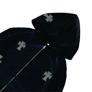 Sweat à capuche en polaire avec logo personnalisé en strass Survêtement surdimensionné respirant durable anti-rides Prix bon marché Survêtement en strass pour homme - Product Image 2