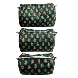 Juego de 3 estuches multiusos de algodón puro, respetuosos con el medio ambiente, resistentes al agua, Vintage, bloque de mano, diseño Floral, maquillaje cosmético, joyería de viaje - Product Image 1