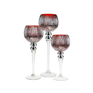 Hand Blown Colored Glass Mercury <b>Red</b> Etched Glass <b>Candle</b> Holder for Home Decor - Product Image 6