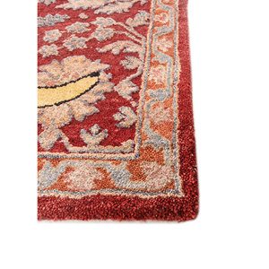 AKWS-9005 <b>Red</b> & Orange Hand Knotted Wool & <b>Silk</b> Rug Floral Pattern for Home Living Room & Hallway Decor 9x12 Inches - Product Image 4