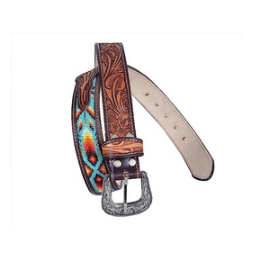 Ceinture de cowboy unisexe en cuir de vache américain, ornée de perles, avec gravure florale artisanale, style rodéo international vintage, personnalisation en alliage - Product Image 3