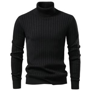 Suéter de Cuello Alto para Hombre, Color Sólido con Rayas, Jersey de Punto Cálido, Prenda Básica Informal de Invierno, Suéter Masculino de Alta Calidad - Product Image 3