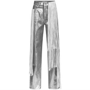 Pantalon cargo en satin P Mirow N1 taille moyenne argentée taille élastique coupe décontractée avec poches latérales et détail froncé - Product Image 1