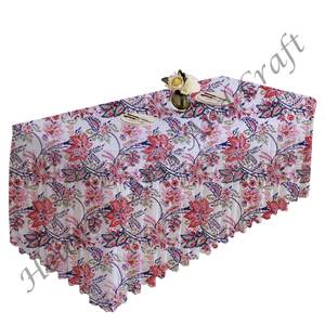 100% Cotton Premium Brand Washable Fabric Elegance Wedding Banquet Modern & Stylish Block Print Rectangle Pleated Tablecloth - Product Image 2