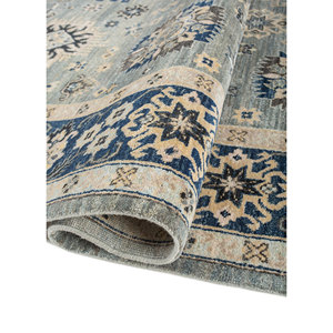 พรมขนสัตว์ถักมือ Erbe Blue รุ่น AKWL-1698 ลายเรขาคณิตสี่เหลี่ยมผืนผ้า สำหรับตกแต่งห้องนั่งเล่น ขนาด 9x12 ฟุต - Product Image 2