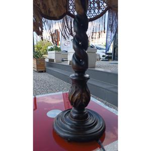 Lampada da terra in legno artigianale antica-paralume