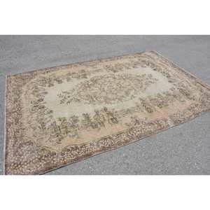 Alfombra Turca Vintage Clásica Beige Marrón 5,8X8,9 FT Hecho a Mano Lana Látex Respaldo Patchwork Diseño Rectángulo Tabriz para Cabecera - Product Image 4