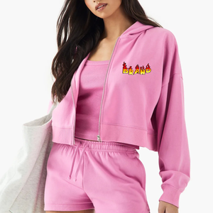 Nueva Llegada: Sudadera con Capucha Corta de Algodón 100% Tejido para Mujer, con Cremallera Completa, Hombros Caídos, Color Liso, Personalizable y Ecológica - Product Image 6