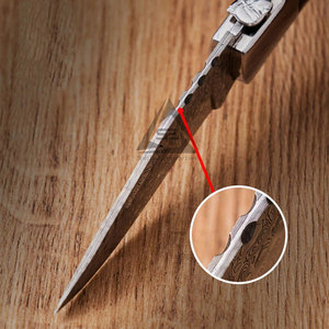 มีดพับคุณภาพพรีเมียมแบบกำหนดโลโก้เองได้ (DIY) ผลิตตามสั่ง (OEM) ใบมีดสแตนเลส/เหล็กดามัสกัส ด้ามไม้ ผลิตจากโรงงาน มีสินค้าในสต็อก - Product Image 4