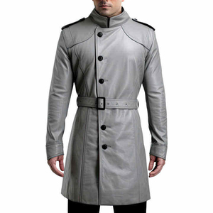 Abrigo de Cuero Genuino de Alta Gama, Hecho a Mano, Negro, para Hombre, Ropa de Invierno, Estilo Urbano y de Fiesta - Product Image 1