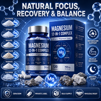 Capsules de complexe de magnésium 12 en 1, 12 formes actives de magnésium, absorption élevée, soutien pour le sommeil, les muscles et les nerfs, étiquette privée OEM