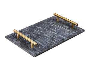 Plateau de service en marbre gris poignée en laiton plateau de table basse moderne plateau de cuisine de mariage - Product Image 1
