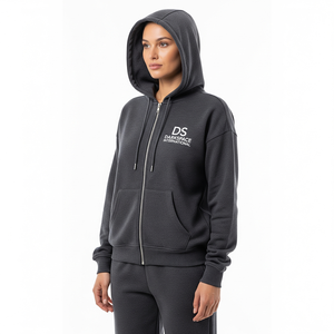 Survêtement à capuche de haute qualité pour femmes ensemble de survêtement Streetwear zippé motif solide Style décontracté 100% coton pour l'hiver automne - Product Image 5