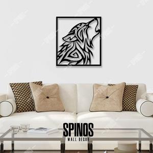 Handmade TRIBAL BLACK WOLF <b>WALL</b> HANGING Rustic Modern Design <b>Framed</b> MDF Metal Paper Panel for Living Decor for Home Christmas - Product Image 2