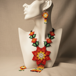 Conjunto de Joyería Nupcial con Cuentas Florales Naranjas, Estilo Étnico Vintage, Acero Inoxidable Fino, Chapado en Oro de Lujo para Fiestas - Product Image 4