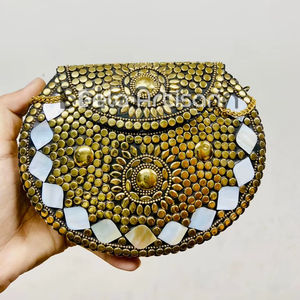Bolsos de Mano de Lujo con Diseño Nuevo, Patrón de Media Luna, Adornados con Mosaico Metálico, Bolsos de Noche con Acabado de Aluminio - Product Image 5