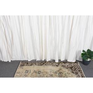 Alfombra turca Vintage de 2x4,4 pies, Alfombra de lana tejida plana beige y verde con patrón de retazos para decoraciones de sala de estar - Product Image 2