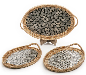New Look Eco Friendly Wedding Party Tabletop Decor Catering <b>Serving</b> <b>Tray</b> Rattan <b>Serving</b> Dish Bone Inlay Finishing <b>Rounded</b> Shape - Product Image 5