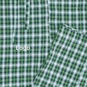 Pijama tejido con bolsillo cruzado a cuadros verdes Pantalones de salón de ajuste regular Tela CVC suave, cintura con cordón y bolsillos laterales Ropa de dormir - Product Image 3