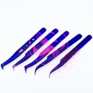 Pinzas para extensiones de pestañas de lujo, volumen de acero de 90 grados, paquete personalizado de Plasma púrpura, puntas de fibra sostenibles ecológicas - Product Image 4