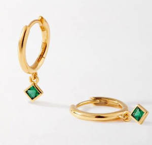 Boucles d'oreilles en argent Sterling plaqué or faites à la main Aqua Green Cut Gemstone 10mm Trillion Shape Bezel Setting Anniversary Gift - Product Image 5