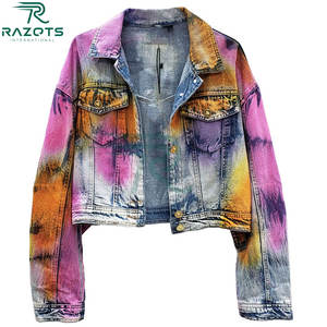 แจ็กเก็ตยีนส์ย้อมสีสำหรับผู้หญิงแจ็กเก็ตยีนส์ตัวสั้นแบบตัดด้านหลังดีไซน์ตามสั่ง - Product Image 5