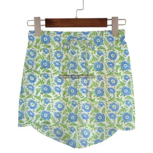 Shorts cruzados de algodón con estampado de bloques índigo para mujer, ropa de descanso de verano, colección para chicas de playa, estilo baby doll - Product Image 1