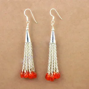Boucles d'oreilles pendantes en argent 925 pour femmes avec perles de corail, style vintage, bijoux de fête - Product Image 2