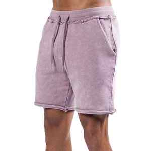 Pantalones cortos para correr con tabla de lavado ácido para hombre más vendidos, transpirables, lavados, algodón, estampado, cintura elástica, ropa de calle, patrón sólido - Product Image 5