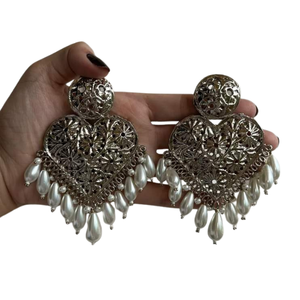 Boucles d'oreilles afghanes traditionnelles vintage Couleurs personnalisées tendance Argent antique plaqué Motif floral Cadeau de fête de Noël en acier inoxydable - Product Image 3