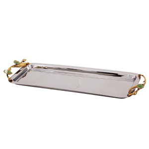 Elegante Bandeja de Servir Ovalada Larga de Acero Inoxidable Dorado Martillado, Plato Decorativo de Metal con Hojas Doradas para Bodas y Eventos - Product Image 4