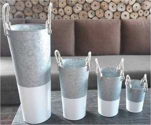 Antique Galvanized Round Flower Planters <b>Set</b> of 3 for Planter Pot Galvanized Flower Pot With Iron Handle - Product Image 4