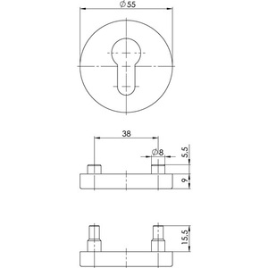 Escutcheon de Aluminio F1, Grosor 9mm, Roseta Redonda 6612 PZ OGRO para Cerraduras de Muebles - Product Image 3
