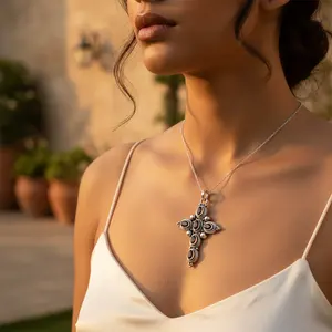 Collier pendentif croix en argent 925 pour femme, grenat, or rose, bijoux en platine, plaqué rhodium, charme, numéro de clé, excellente idée cadeau - Product Image 2