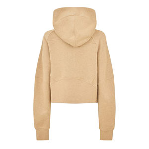 Sweat-shirt à capuche pour femme, coupe courte, demi-zip, en molleton épais polyester/coton, avec trous pour les pouces, surdimensionné, uni, avec badge - Product Image 3